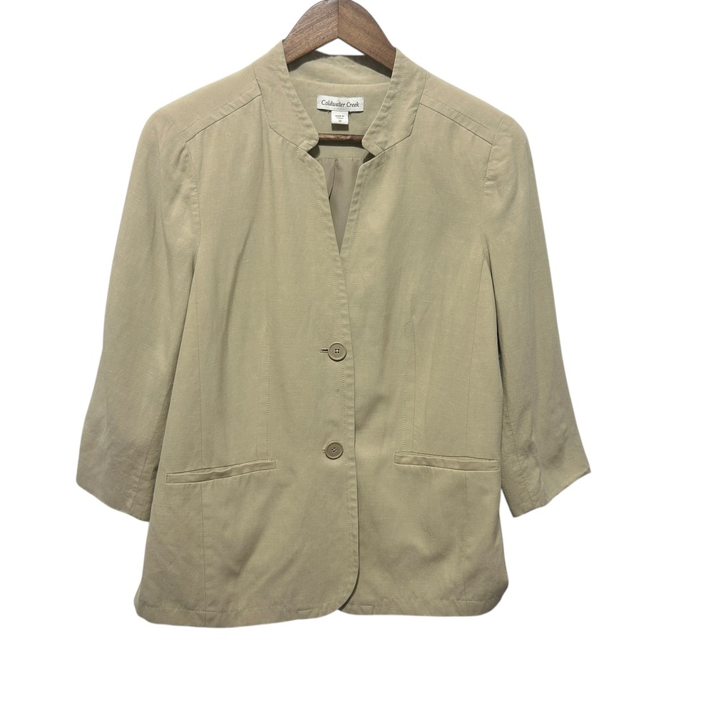 Coldwater Creek Women Blazer 12 Tan Silk‎ Linen Minimalist Old Money Classic